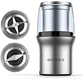 Secura Electric Coffee Grinder and Spice Grinder with 2 Stainless Steel Blades Removable Bowls