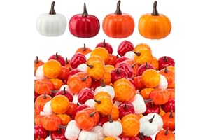 Thyle 48 Pcs Mini Artificial Pumpkins Bulk Fall Foam Pumpkins Thanksgiving Fake Harvest Ornaments Decoration for Autumn Halloween Party Centerpiece Home Decor Crafts (Orange Series)