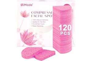 UNIMADE 120-Count Compressed Facial Sponges, Face Sponges for Cleansing, 100% Natural Cellulose Cosmetic Spa Scrub for Makeup Removal, Exfoliating Mask, Skin Massage - Pink