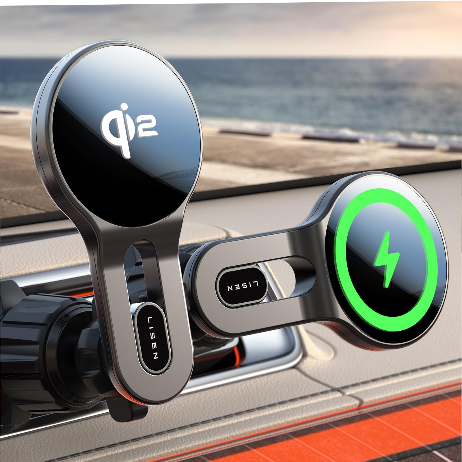 Photo 1 of LISEN for Qi2 15W MagSafe Car Mount Charger, [15w Fast Charge&Safer] Magsafe Car Charger, Vent Magnetic Wireless, Vent Phone Mount Fits iPhone 16 Pro Max Plus 15/14/13 Mini, 17 Strong Magnets