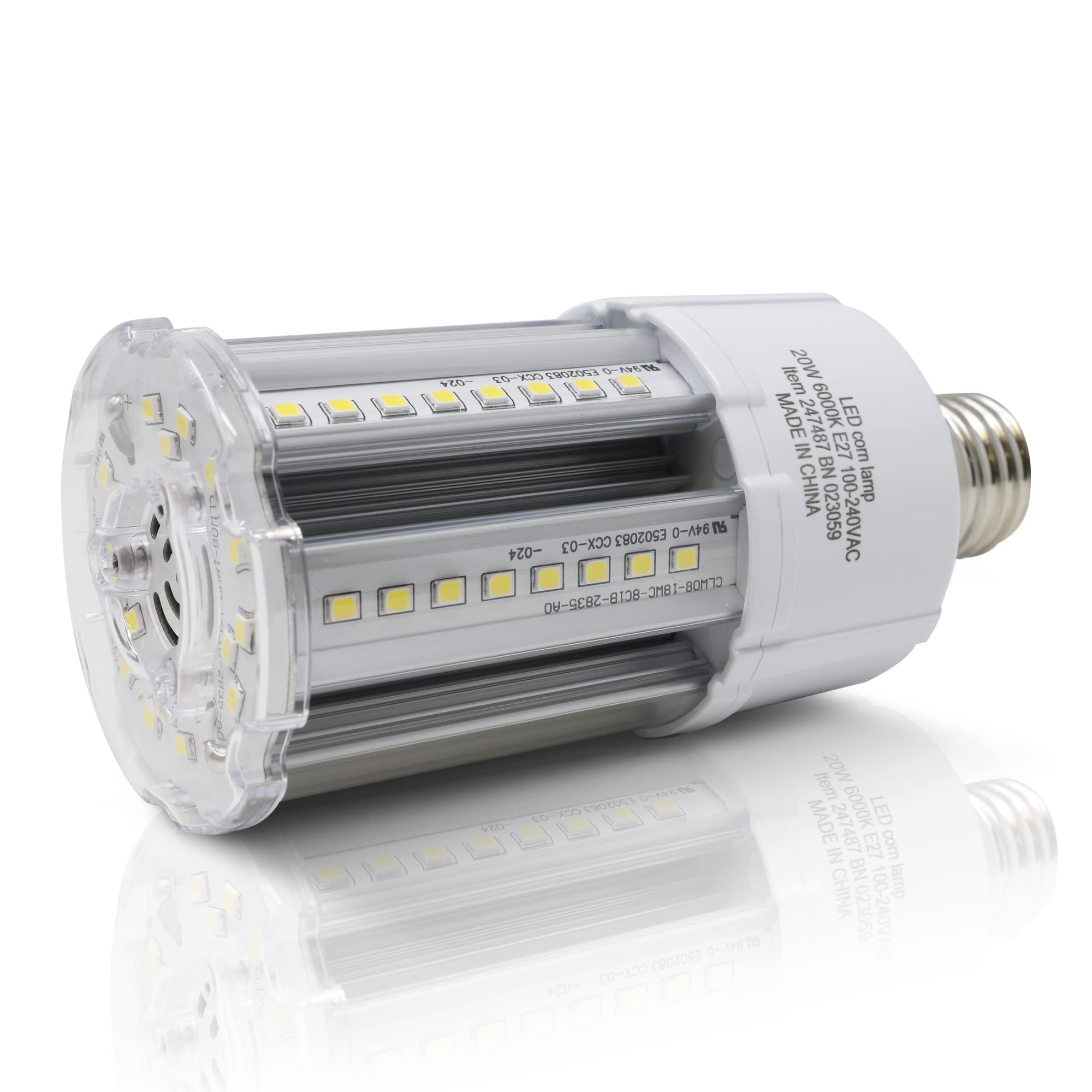 Bright Source 20w E27 LED Corn Light Bulb 6000k Daylight (2,500 Lumen) 140 Lumens Per Watt, 360° Beam Angle, Replaces Metal Halide/Son/HID/HPS for Parking, Stadiums, Warehouse & Factory