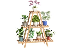 BMOSU Plant Stand Bamboo for Indoor Outdoor Tiered Plant Shelf 8 Potted Flower Holder Ladder Rack Garden Balcony Living Room Patio(3 Tier Natural)