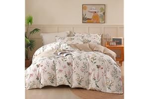 OAITE Duvet Cover Queen Size - 100% Cotton Comforter Cover Floral Duvet Cover Sets 3-PC, Breathable Duvet Cover with Zipper Closure & Corner Ties