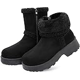 Goldnut Women's Slip On Winter Snow Boots, Faux Fur Lined Platform Mid calf Booties with Zipper Riding Walking Outdoor