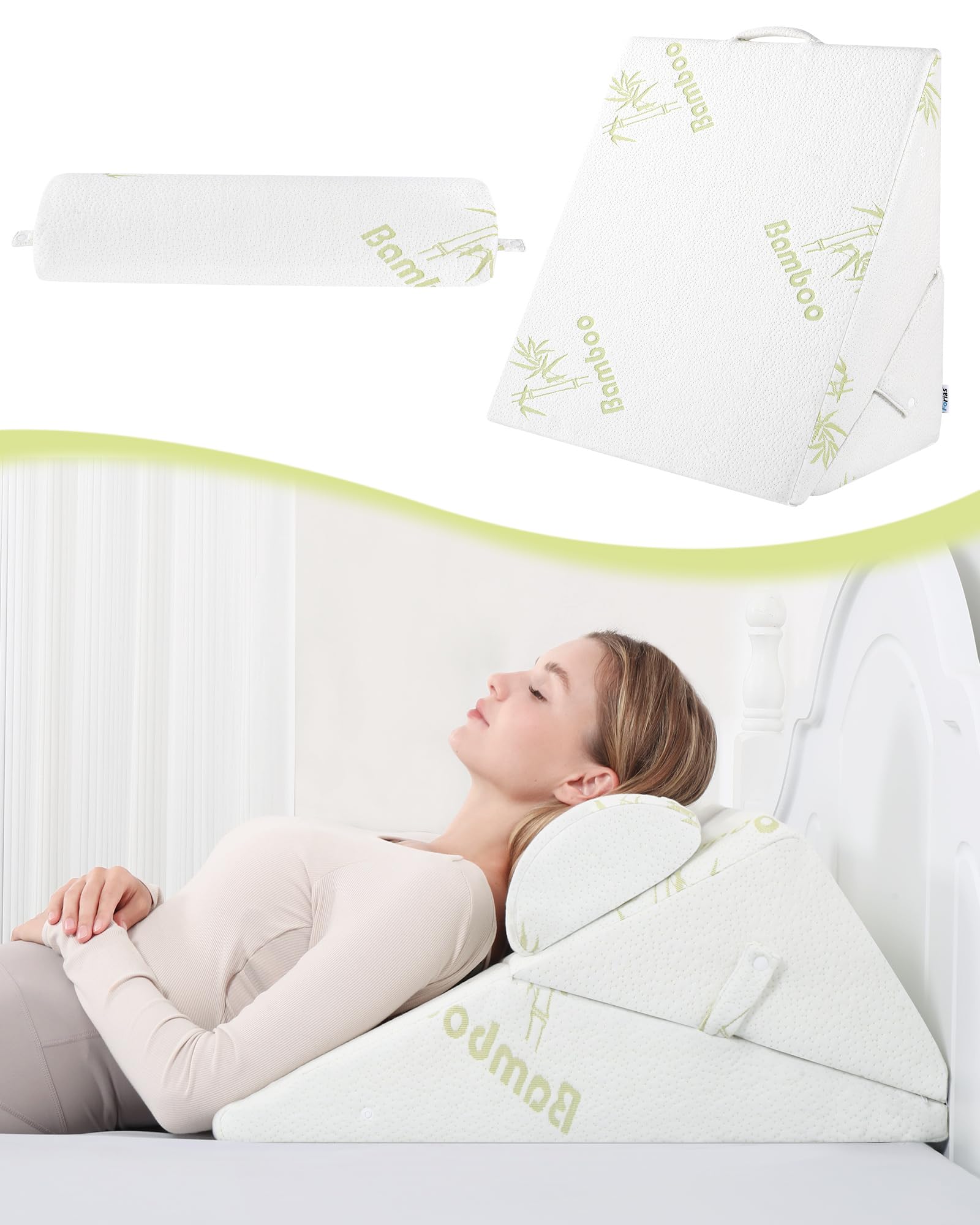 Forias Wedge Pillow for After Surgery, Rayon Derived from Bamboo, 9&12 Inch Adjustable Bed Wedge Pillow for Sleeping with Half-Moon Pillow for Post Surgery Acid Reflux Gerd Snoring