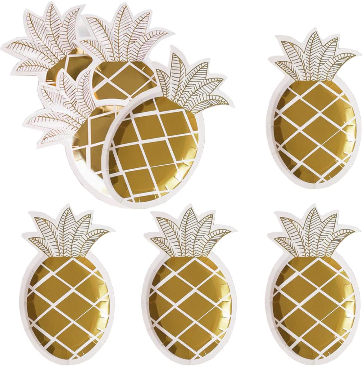 Pineapple Paper Plates - 32 PCS Gold Foil Pineapple Paper Plates Disposable Plates Tableware Set for Luau Hawaiian Birthday Party Supplies