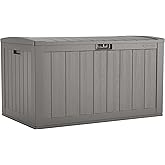 Suncast 134-Gal. Waterproof Resin Extra-Large Outdoor Patio Deck Box with Pad-Lockable Lid, Modern Outdoor Patio Bench/Storage Box for Cushions, Garden Tools, and More, Dove Gray