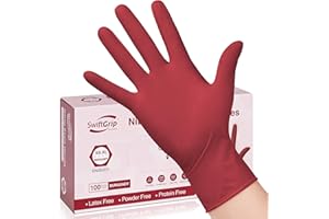 SwiftGrip Disposable Nitrile Exam Gloves, Small, Box of 100, Burgundy, Latex-Free, Powder-Free, 3mil, Medical Grade, Food Safe, Non Sterile