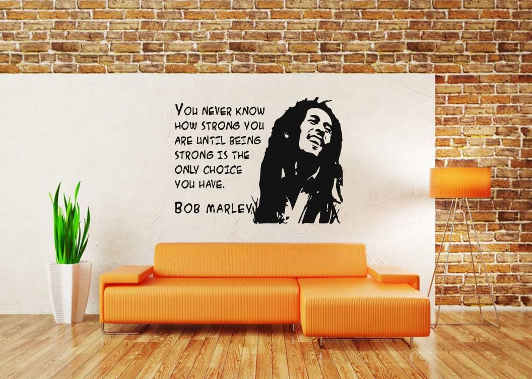 Vinyl Sticker Bob Marley Quote Portrait You Never Know How Strong You Are Phrase Face Reggae King Jamaican Music Mural Decal Wall Art Decor SA2482