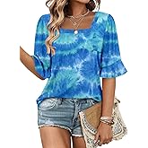 Magritta Womens Business Casual Tops Summer Fashion 3/4 Ruffle Sleeve T Shirts Dressy Casual Work Office Tunic Blouse