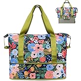 Expandable Travel Duffel Bags for Women Large - Gym Bag Waterproof Floral Weekender Beach Tote Carry on Bag with Luggage Sleeve for Spirit Airlines Personal Item Bag Overnight Mom Hospital Duffels