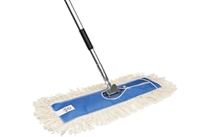 Nine Forty 48" Premium Cotton Dust Mop Kit - Heavy Duty Mop Head with Handle for Industrial, Commercial, and Residential Cleaning - Dry Floor Duster for Hardwood Surfaces - White