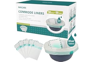 ININCARE Commode Liners with Absorbent Pads，Value Pack 50 Count Universal Fit，Disposable Bedside Commode Liners and Pads for Adult Portable Toilet(50Bags + 50Pads)