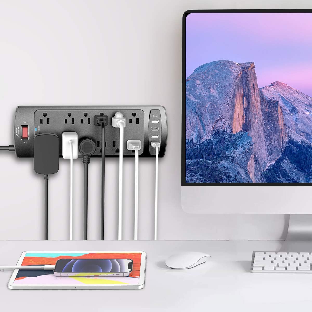 Power Strip , Alestor Surge Protector with 12 Outlets and 4 USB Ports, 6 Feet Extension Cord (1875W/15A) for for Home, Office, Dorm Essentials, 2700 Joules, ETL Listed, - Black: Electronics