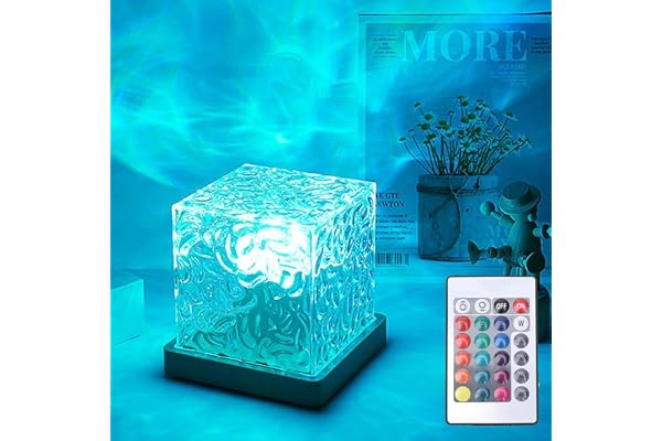 Growalleter Ocean Wave Projector Light, 16-Color LED Cube Lamp & Remote, 3D Holographic Water Ripple, Romantic Ambient Lighti