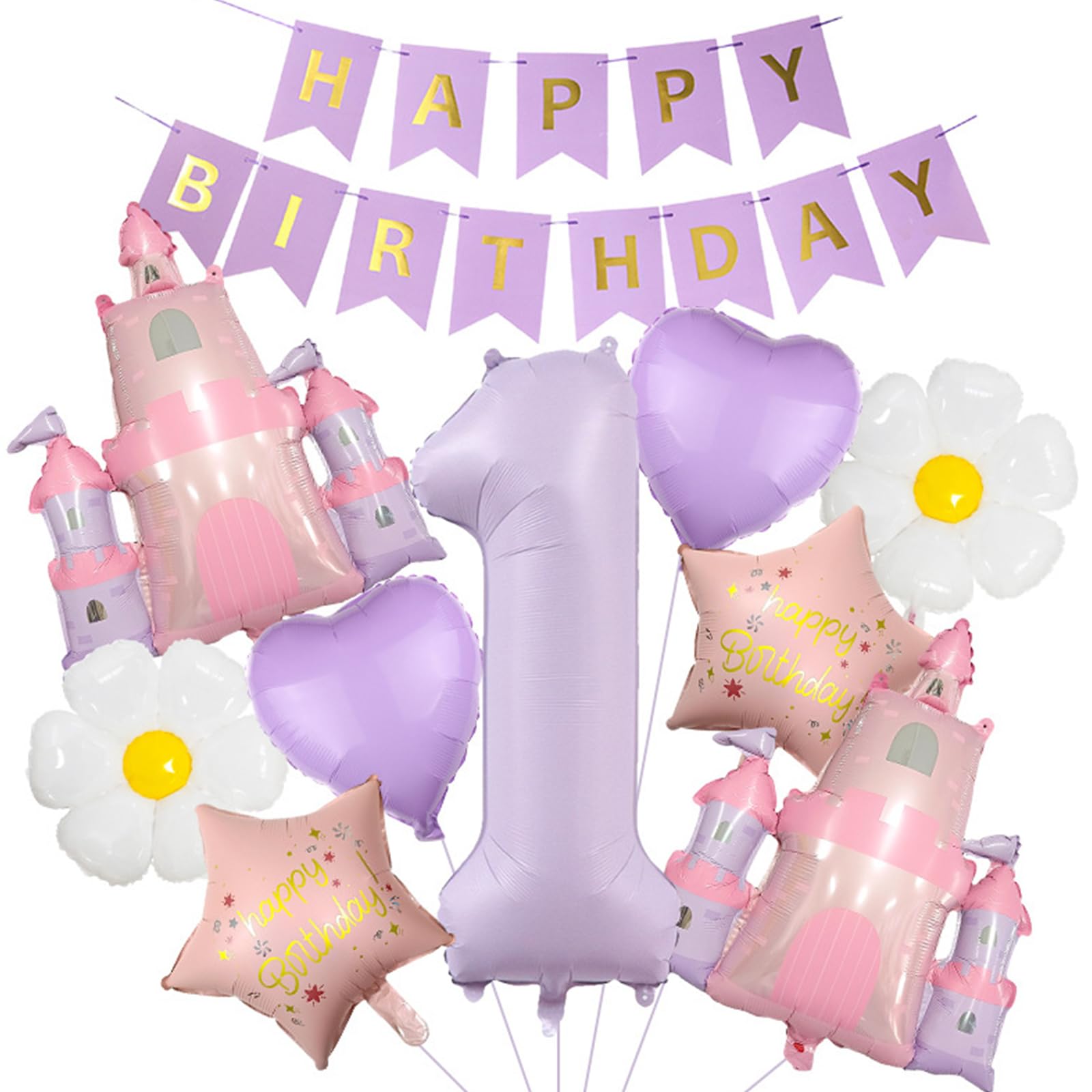 24Pcs 1st Birthday Decorations for Girls, Princess Castle Balloon, Number 1 Balloon & Happy Birthday Banner, Princess Party Decorations for Birthday, Baby Shower and Gender Reveal