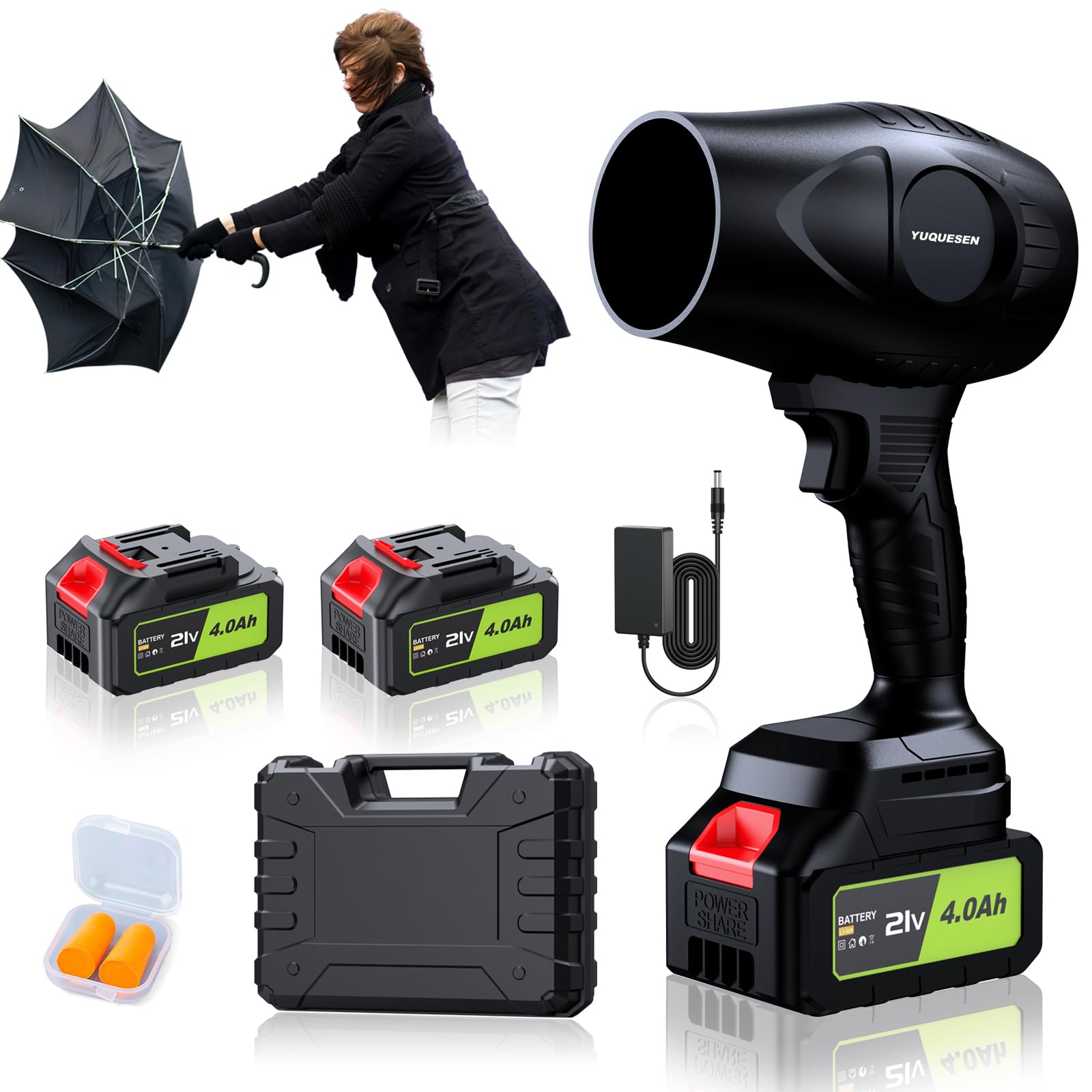 Photo 1 of 980,000 RPM Cordless Leaf Blower - 21V Electric Handheld Leaf Blower with 2×4.0Ah Batteries & Fast Charger - Lightweight for Patio, Lawn, Yard, Deck Cleaning - Dark