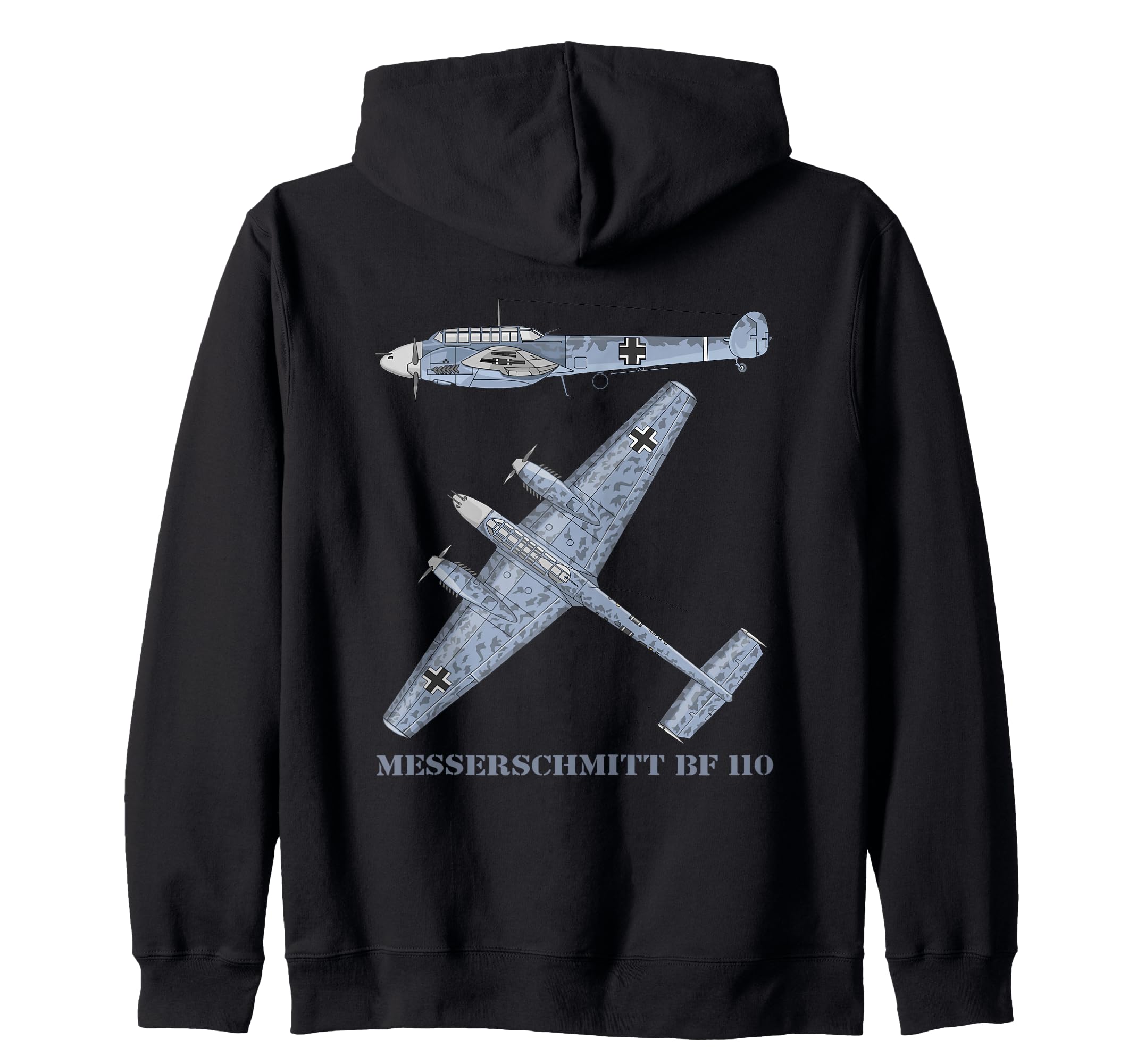 Messerschmitt Bf 110 German WW2 Fighter Bomber Plane Diagram Zip Hoodie