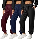 Baggyfly 3 Pack Women's Joggers Sweatpants with Pockets, Elastic High Waisted Drawstring Baggy Lounge Trousers Yoga Workout