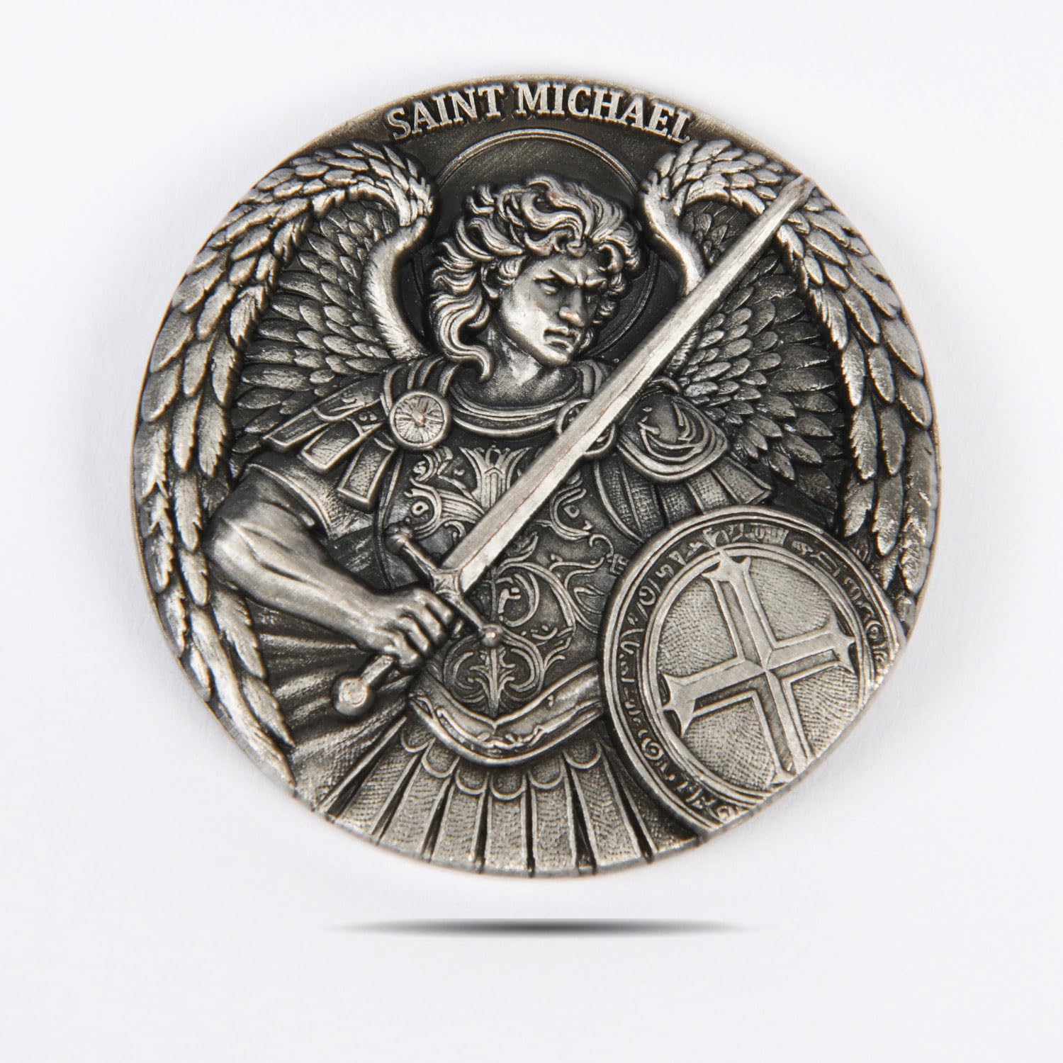 Photo 1 of The Archangel Saint Michael Protection Challenge Coin - Psalm 91:10 Inspirational Religious Silvery Coin for Christian, with Protective Case, 1.57 Inch, Compact Size, Carry-Anywhere Design