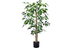 HAIHONG 4FT Artificial Ficus Trees with Realistic Leaves and Natural Trunk, Faux Ficus Tree with Sturdy Plastic Nursery Pot, Fake Ficus Tree for Office Home Farmhouse for Indoor Outdoor Decor