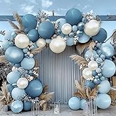 Dusty Blue Balloon Garland Double Stuffed Slate Pastel Blue White Sand Pearl Balloon Arch Kit for Baby Shower Birthday Bridal Wedding Graduation Valentines Easter Party Decorations