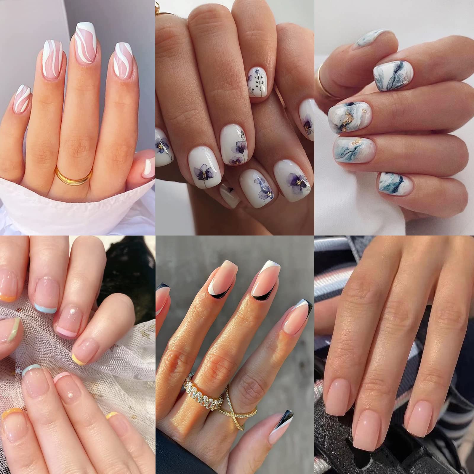 Photo 1 of 6 Packs (144 Pcs) Press on Nails Short Design, Misssix Fake and Medium Glue Set with Adhesive Tabs Nail File for Women