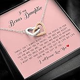 To My Bonus Daughter, Interlocking Heart Necklace Stepdaughter Gifts From Stepmom, Adopted Daughter Necklace From Unbiological Mom, Necklace Jewelry On Birthday Christmas, Women's Jewelry