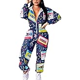 EOSIEDUR Women's Pullover Hoodies Jumpsuit Zipper Jacket Windbreaker Elastic Waistband Pants One Piece Outfits Tracksuit Set