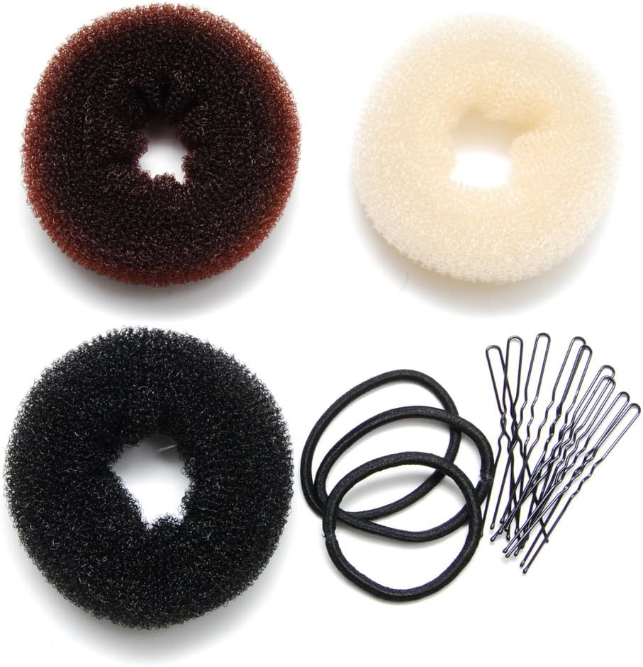 Luxxii (3 Pack) 3" Donut Bun Hair Bun Maker Styler Rings Style Bun Maker with Hairbands, Hairpins