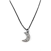 Oxidized Sterling Silver Crescent Moon Necklace – Genuine Diamond Charm, 18 Inch Chain, Celestial Gift
