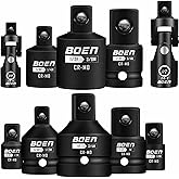 BOEN 10-Piece Impact Socket Adapter and Reducer Set, Standard SAE 1/4" 3/8" 1/2" 3/4", CR-MO Steel Driver & Wrench Conversion