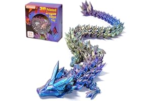 PETBSNVB Three Color 12" 3D Printed Dragon, Articulated Dragon, Crystal Dragon, Dragon Fidget Toy, Home Office Decor Executive Desk Toy (Blue Head)