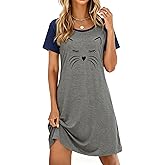 Ekouaer Womens Nightgown Short Sleeve Night Dress Printed Sleepwear Soft Sleep Shirt S-3XL