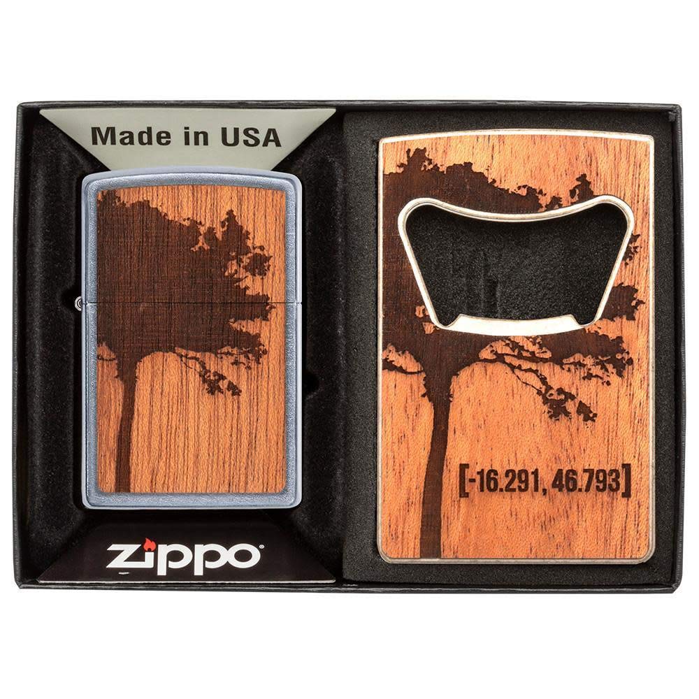 ZIPPO – Windproof Lighter, Gift Set, Woodchuck Ltr & Bottle Opener Combo, Emblem Attached, Street Chrome™, Refillable, In Gift Box