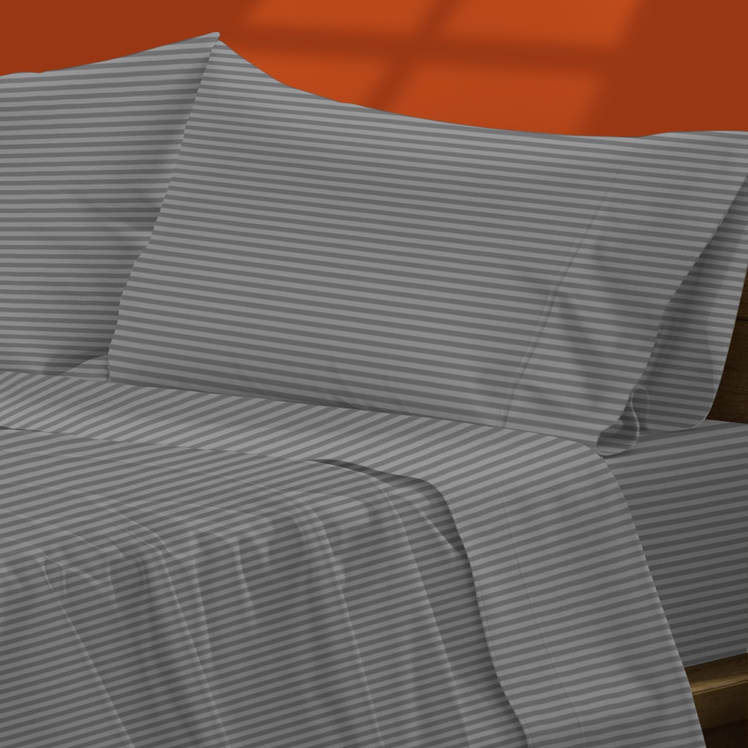 Photo 1 of TEXAS LINEN CO. 100% Egyptian Cotton King Size Sheets Set - Luxury 1500 Thread Count Damask Egyptian Cotton Sheets King Size, 17" Deep Pocket, Soft, Cooling Sateen Bedding Set - Dark Grey Stripe