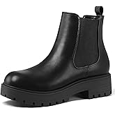 mysoft Women's Chelsea boots Low Heel Slip On Lug Sole Elastic Ankle Booties