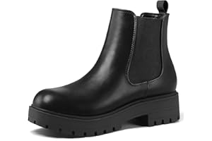 mysoft Women's Chelsea boots Low Heel Slip On Lug Sole Elastic Ankle Booties