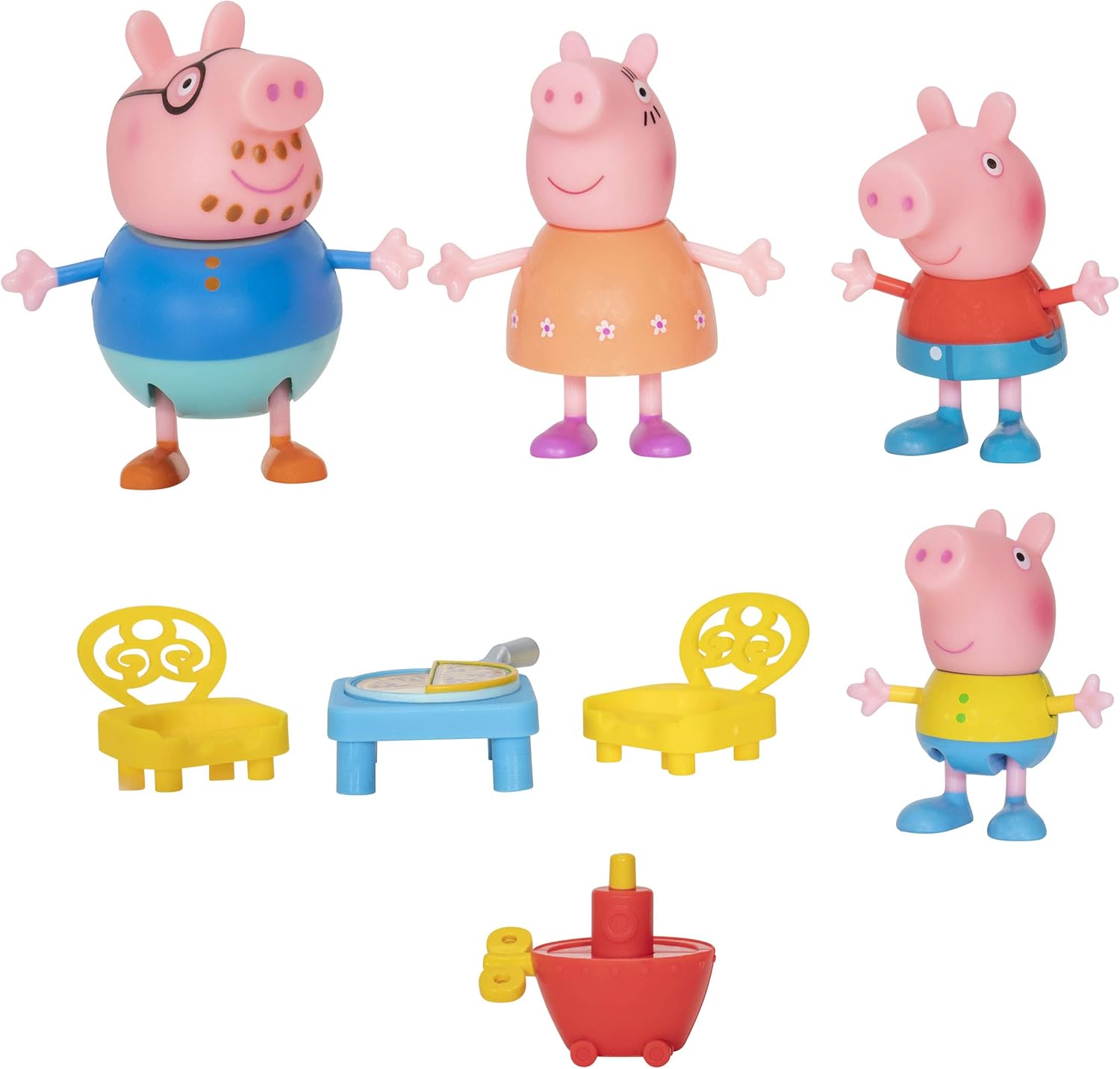 Peppa Pig Shopping Mall with Family, Includes 1 Connectable Mall Playset, 4 Character Toy Figures, 2 Chairs, 1 Pizza Table, 1 Toy Boat – Toys for Kids -  Exclusive: Toys & Games