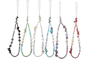 Taouzi 6PCS Beaded Phone Lanyard Wrist Strap Face Beaded Phone Charm Fruit Star Pearl Rainbow Color Beaded Phone Chain Strap for Women