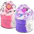 2 Pack Cloud Slime Kit, Cloud Slime with Pink Pitaya Purple Grape Charms, Scented DIY Slime Supplies for Girls and Boys, Stress Relief Toy for Kids' Education, Party Favor, Birthday Gift