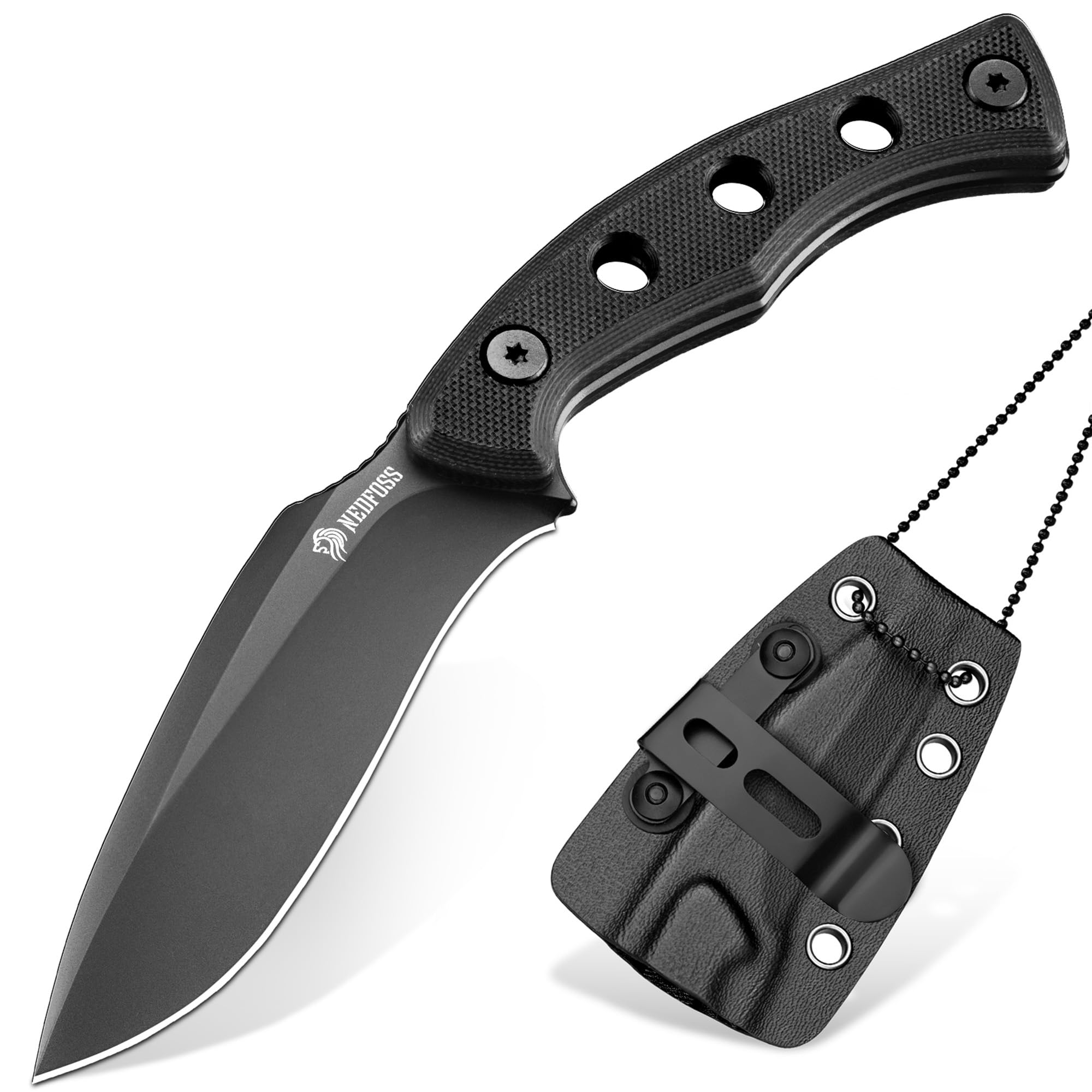 Photo 1 of NedFoss Squirrel Small EDC Fixed Blade Knife, 2.97" Neck Knife with Sheath, Full Tang Vertical Horizontal Carry Knife with G10 Handle, Belt Clip, Outdoor Tactical Mini Kukri Knives, Father Day Gifts for Men Women