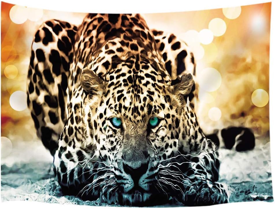 KOTOM Tiger Leopard Tapestry, Wildlife Nature Safari Jungle African Big Cat Shower Curtain, Wild Animals Wall Art Hanging Blankets Home Decor Bedroom Living Room Dorm, 60X40 Inches