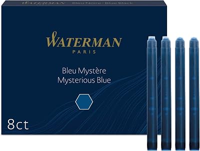 Waterman Fountain Pen Refill Ink Cartridges Long Standard Mysterious Blue 8