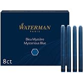 Waterman Fountain Pen Ink Cartridges, Mysterious Blue, Long Standard, 8 Count