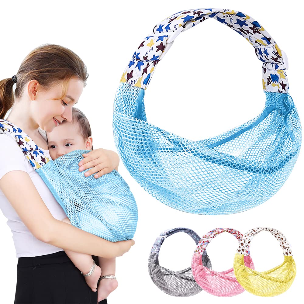 HINATAA Breathable Baby Sling, Adjustable Baby Wrap, Baby Carrier Wrap, Quick Dry, 3D Mesh Fabric, Thick Shoulder Straps, Elastic for Summer, Pool, Beach, Newborn Carrying (Blue)