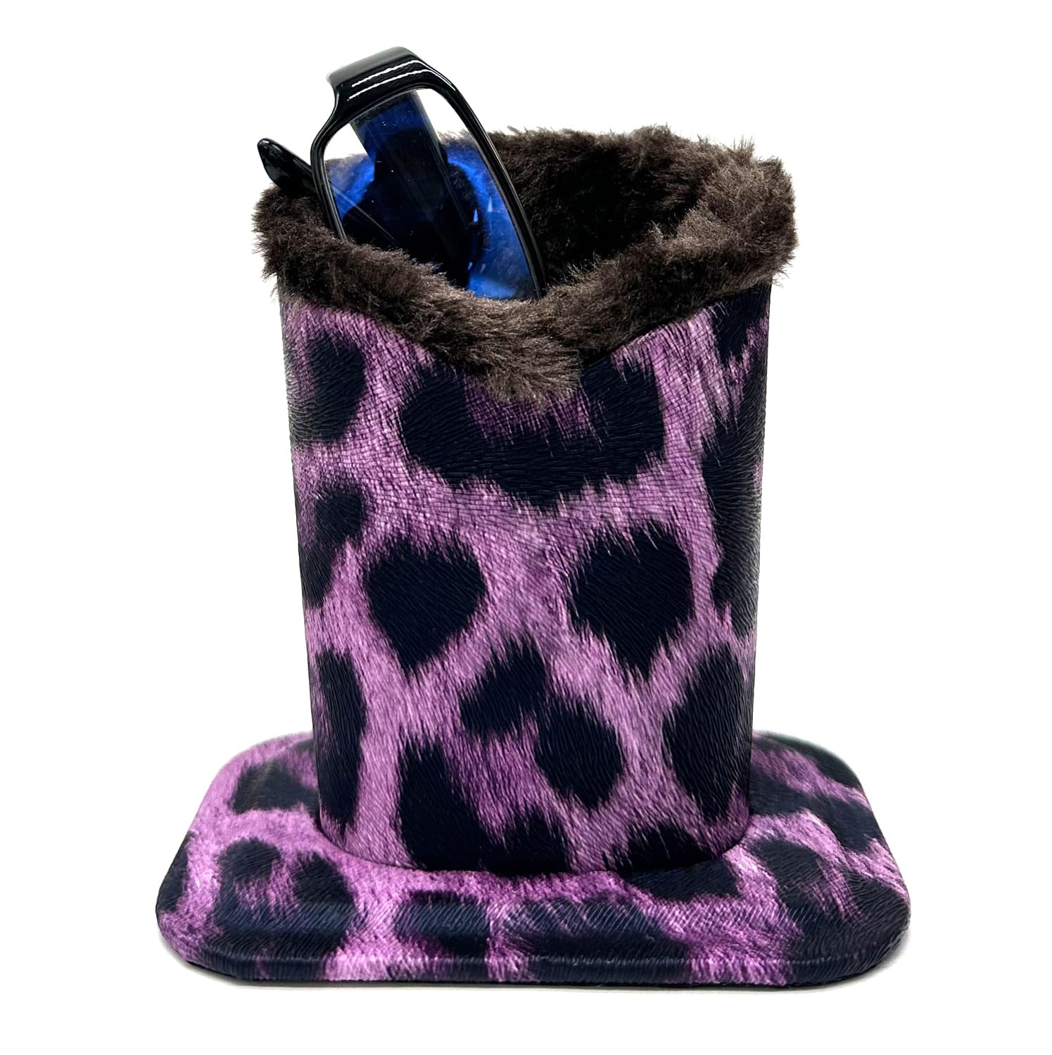 KOSTOO Eyeglasses Holder, Protective Leopard Sunglasses Household Holder Pencil Stand Case for Home Office and School (Leopard Purple)