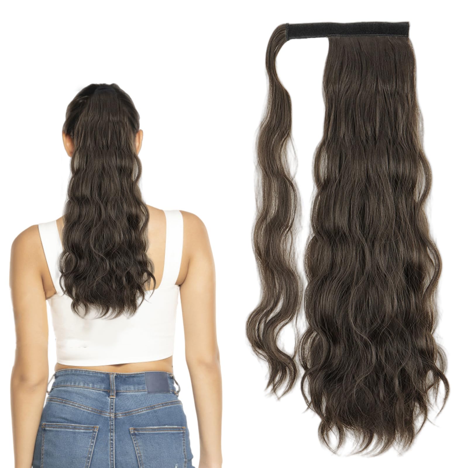 Curly Clip in Hair Extensions Wave Magic Paste One Piece Wrap Around Ponytail Extension Long Fluffy Synthetic Hairpiece 2321