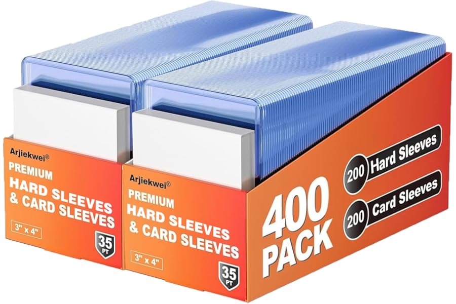 400 Card Sleeves Hard Plastic, Arjiekwei 3"X4" Baseball Cards Protectors Plastic, Premium Card Holder for Trading Sports Baseball Football Game Cards (200 Hard Sleeve + 200 Soft Sleeve)