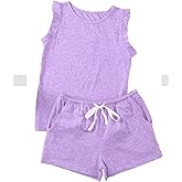 blibean Girls Summer Clothes Sets Ruffle Sleeveless Matching Outfits Size 4-13 Year Old